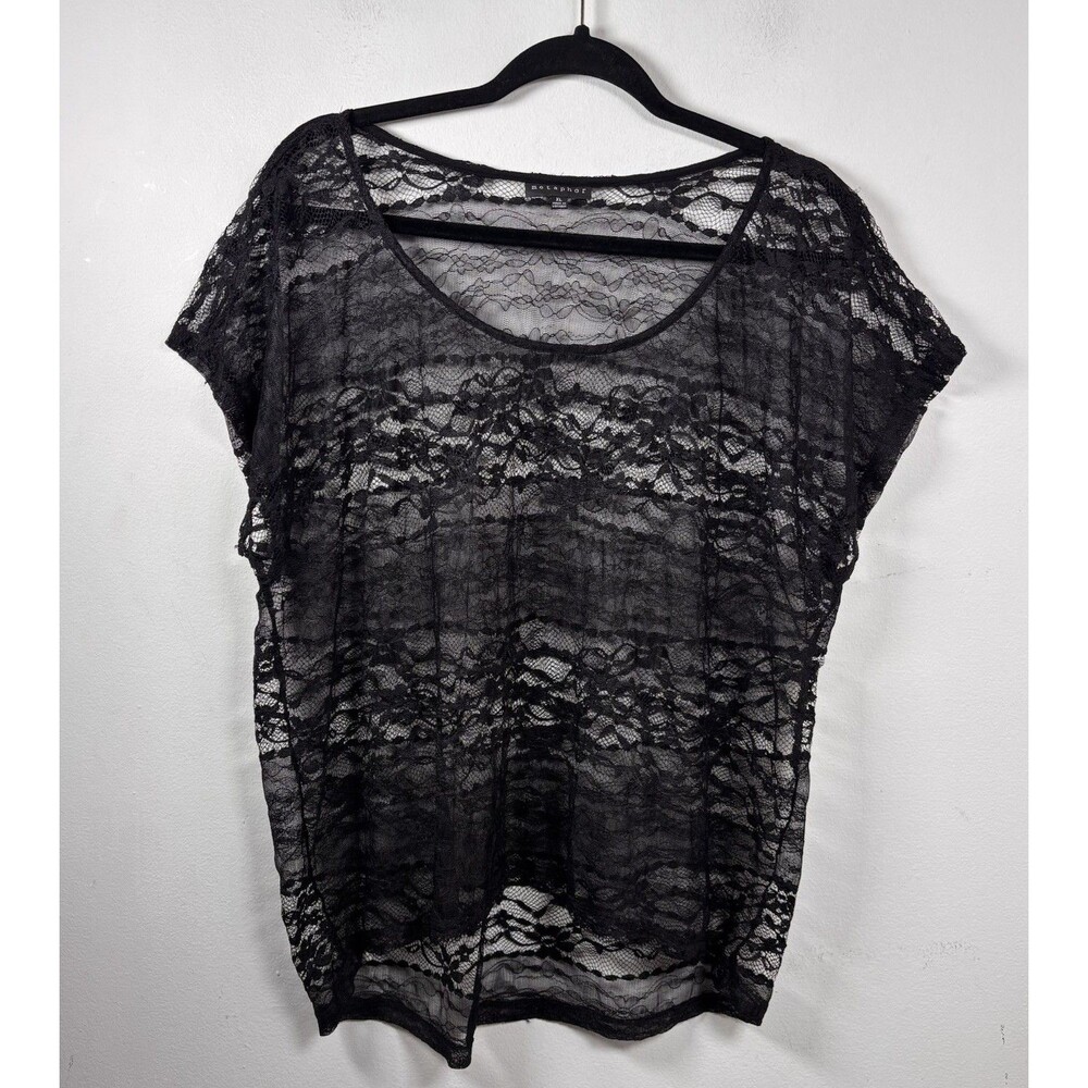 Metaphor Black Floral Lace Sheer Top XL Y2K Goth Romantic Grunge